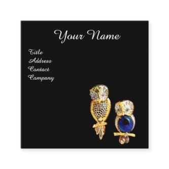 GOLD JEWEL OWLS Monogram,Blue Sapphire Topaz,Black Square