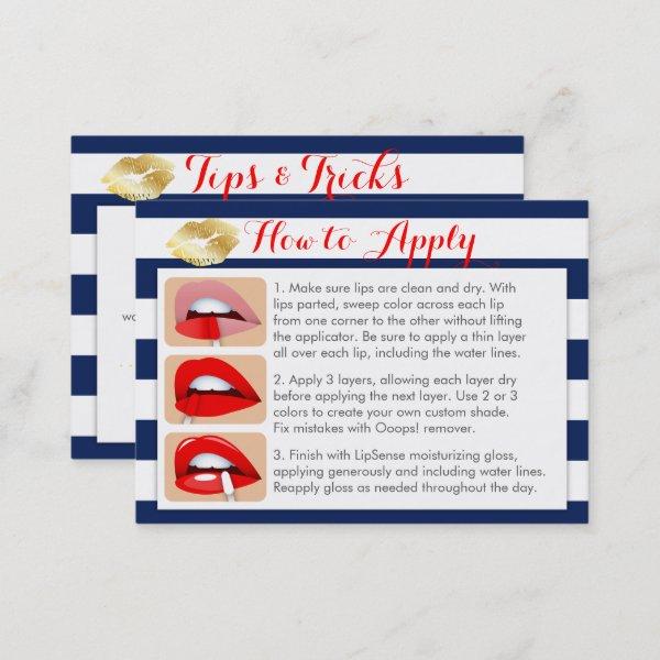 Gold Kisses on Blue and White - Apply & Tips Card