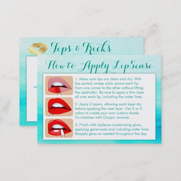 Gold Kisses on Teal Watercolor - Apply & Tips Card