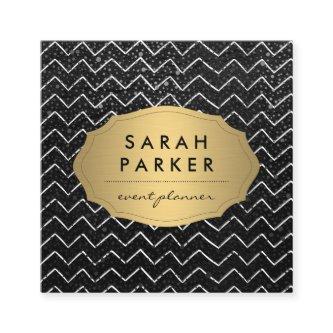 Gold Label with Chic Metallic Dot Chevron Pattern Square