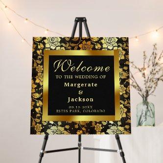 Gold Lace on Black Elegant Wedding Welcome  Foam Board
