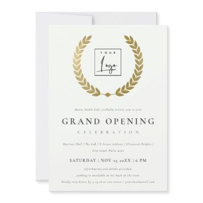 Gold Laurel Logo Ornate Grand Opening Invite