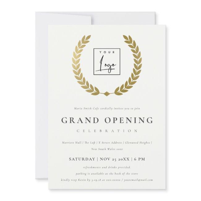 Gold Laurel Logo Ornate Grand Opening Invite
