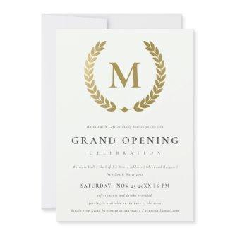 Gold Laurel Monogram Ornate Grand Opening Invite