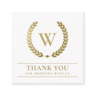 GOLD LAUREL WREATH INITIAL LOGO BUSINESS THANK YOU SQUARE