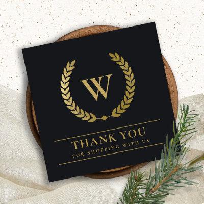 GOLD LAUREL WREATH INITIAL LOGO BUSINESS THANK YOU SQUARE
