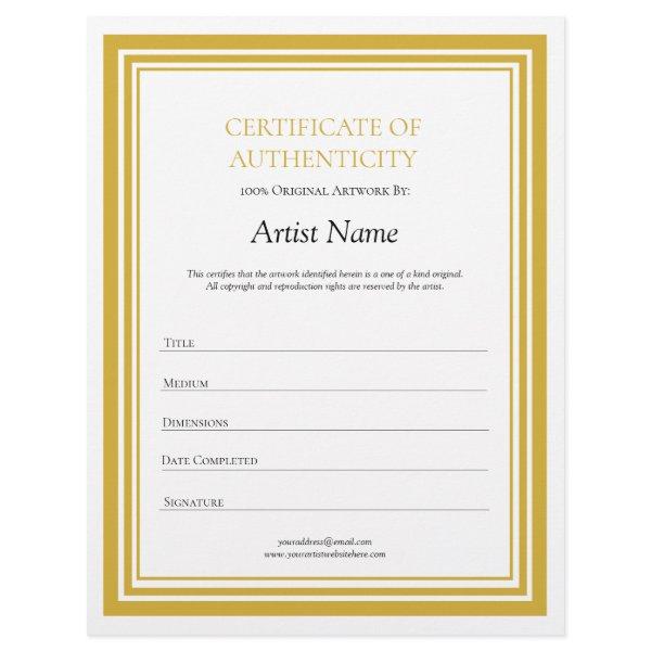 Gold Letter Certificate of Authenticity Template  Letterhead