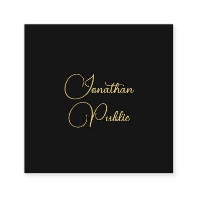 Gold Look Hand Script Name Simple Template Elegant Square