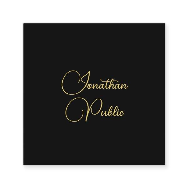 Gold Look Hand Script Name Simple Template Elegant Square