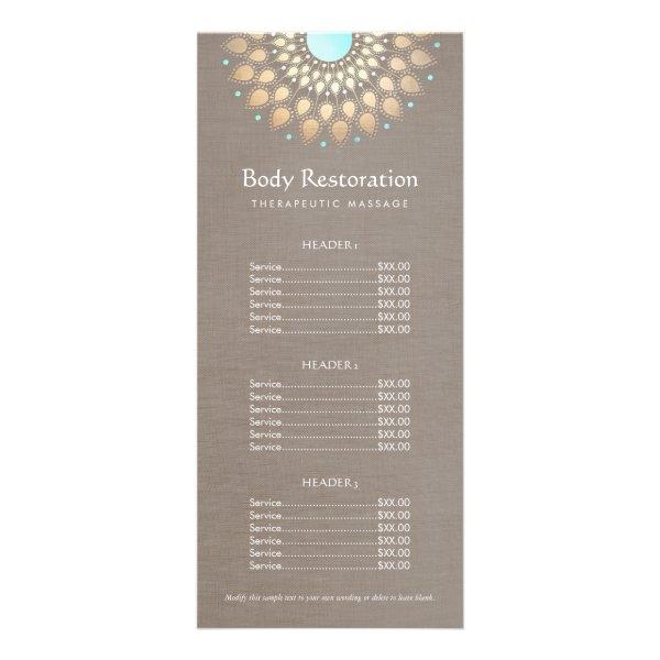 Gold Lotus Massage Therapist Price List Rack Card