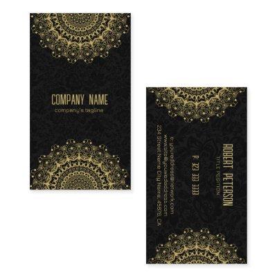 Gold Mandala On Black Damask Background