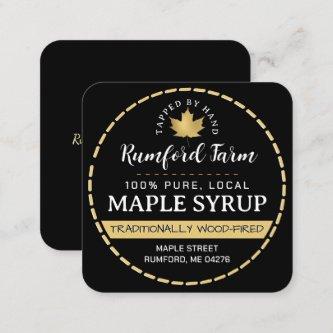 Gold Maple Leaf on Black Maple Syrup Dashed Border Square