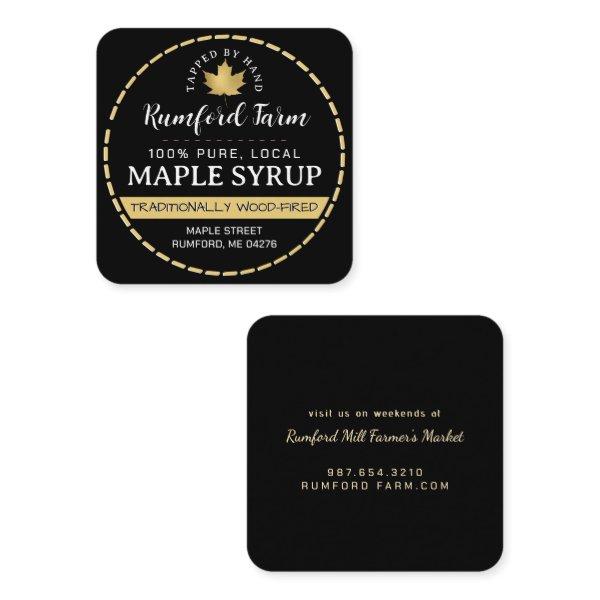 Gold Maple Leaf on Black Maple Syrup Dashed Border Square