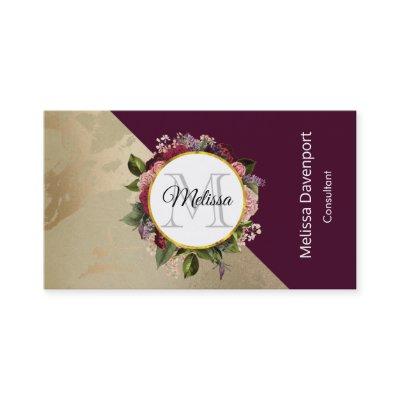 Gold Marble Pattern and Burgundy Floral Monogram