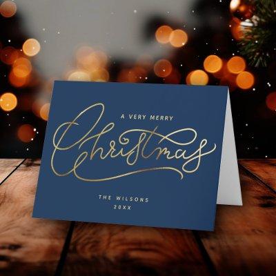 Gold Merry Christmas Script Minimalist  Holiday Card