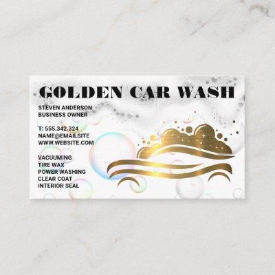 Gold Metallic Car Wash Logo | Soap Bubbles Foam
