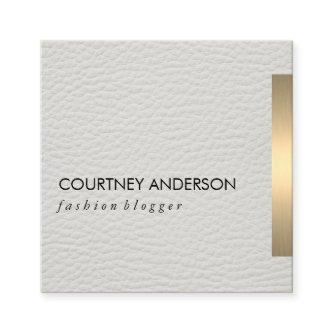 Gold Metallic Trim White Leather Square