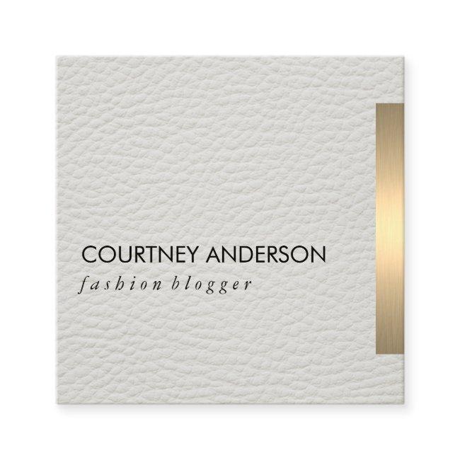 Gold Metallic Trim White Leather Square