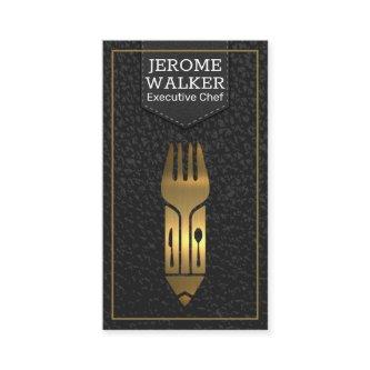 Gold Metallic Utensils Logo | Leather