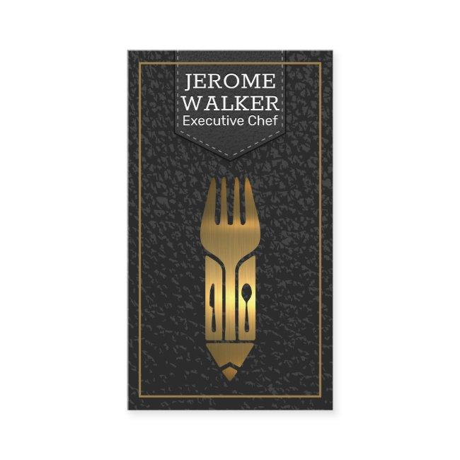 Gold Metallic Utensils Logo | Leather