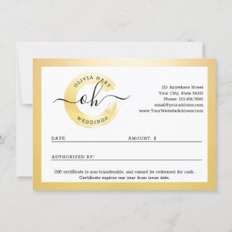 Gold Minimalist Logo Gift Stylist Certificate Card