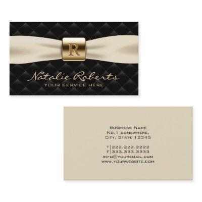 Gold Monogram Diamond Quilted Ivory Ribbon Black