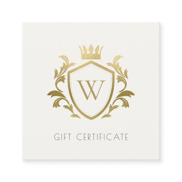 Gold Monogram Floral Crown Crest Gift Certificate