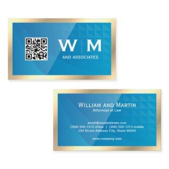 Gold Monogram | QR Code | Blue Geometric