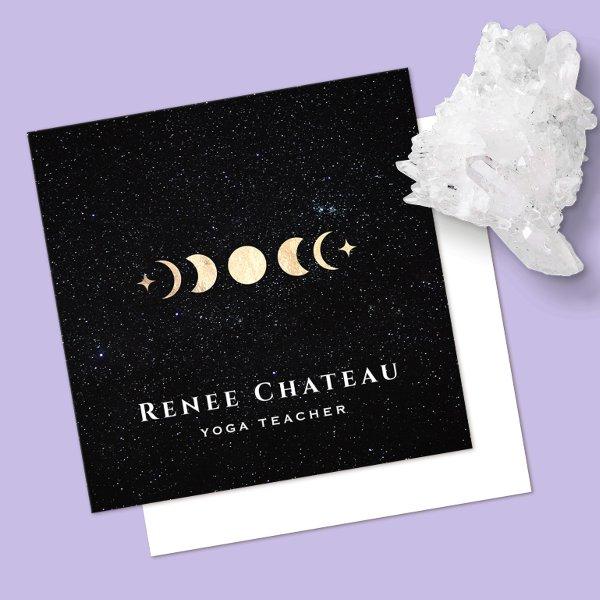Gold Moon Phase Cosmos Stars Square