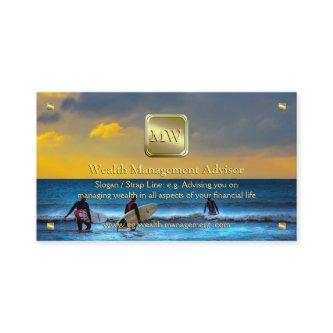 Gold nameplate, Sunset Surfing, Wealth Advisor