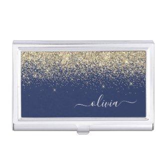 Gold Navy Blue Glitter Script Monogram Girly Name  Case