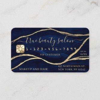 Gold Navy Blue Marble Signature Script Credit Card