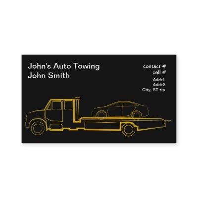 Gold outline rollback wrecker with sedan