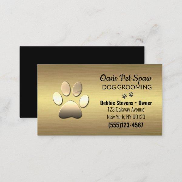 Gold Paw Print Dog Pet Grooming Service Business
