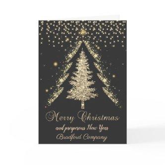 Gold Pine Tree, Lights Black Company Holiday Card