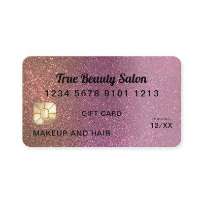 Gold Pink Glitter Credit Card Gift Certificate