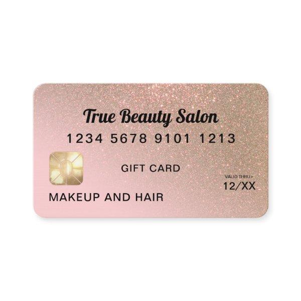 Gold Pink Glitter Credit Card Gift Certificate