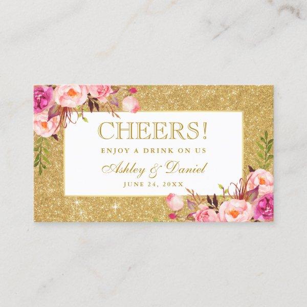 Gold Pink Wedding Reception Drink Ticket Card W