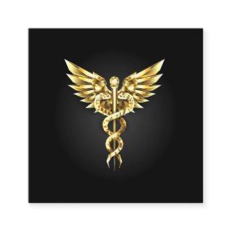 Gold Polygonal Symbol Caduceus Square