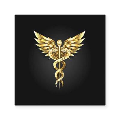 Gold Polygonal Symbol Caduceus Square