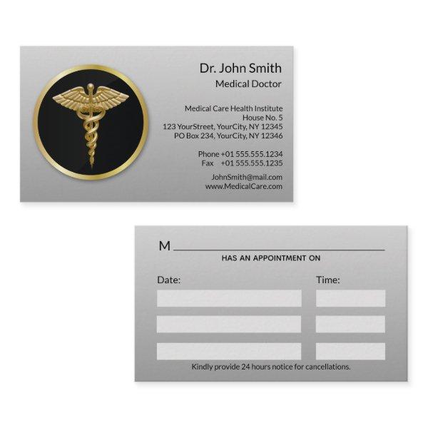 Gold Professional Medical Caduceus Appointment Card