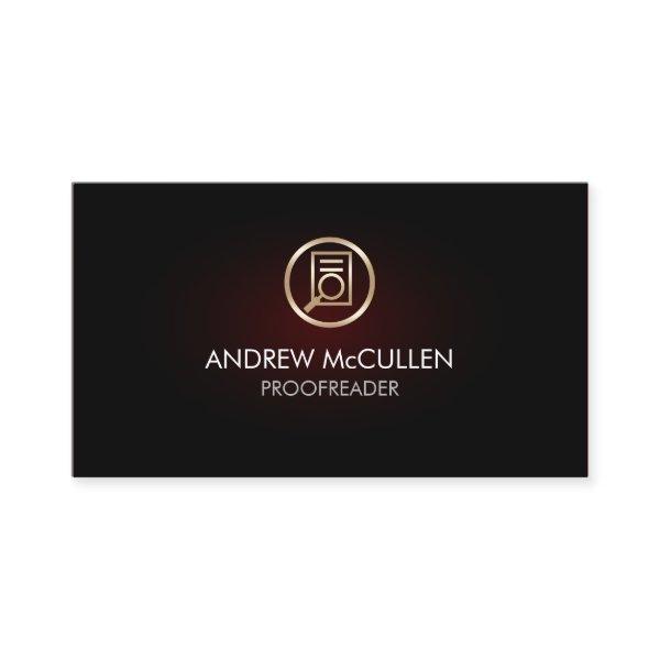 Gold Proofreader Paper Magnifying Glass Icon Glow
