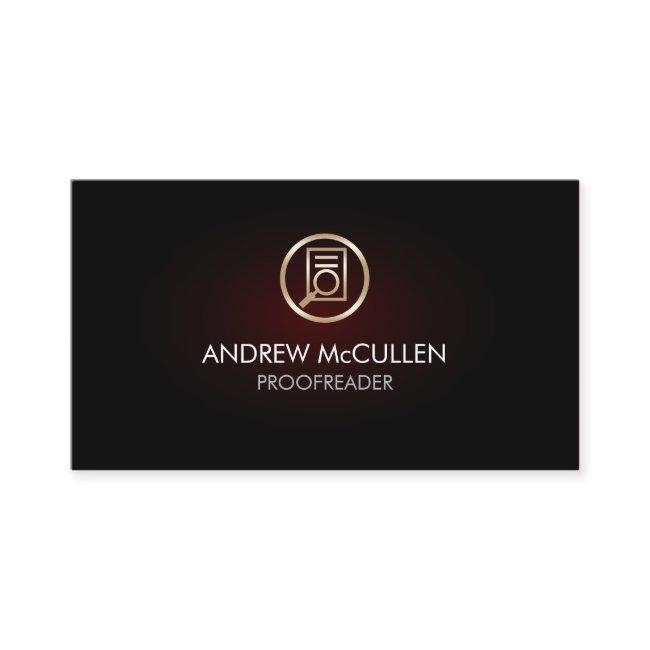 Gold Proofreader Paper Magnifying Glass Icon Glow