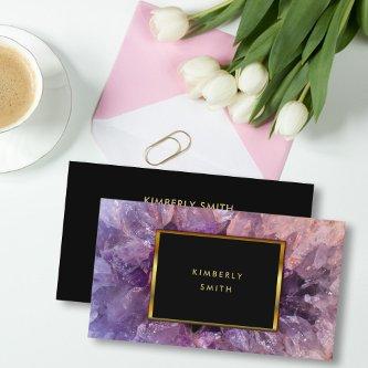 Gold purple amethyst gemstone geode.