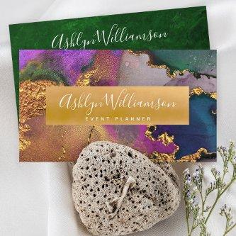 Gold purple blue green modern marble watercolor
