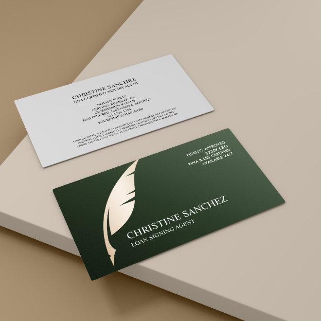 Gold Quill Pen GREEN PUBLIC NOTARY SINGNING AGENT