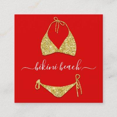 Gold Red Lingerie Beach Costume Underwear Shop QR Square