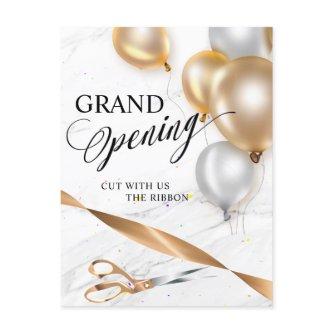 Gold Ribbon Silver Balloons Scissors Grand Opening Invitation Postcard
