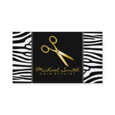 Gold Scissors Hair Stylist Modern Zebra Skin
