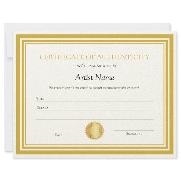 Gold Seal Certificate of Authenticity Template  Letterhead